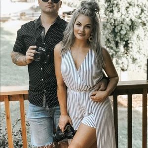 Striped romper/dress with  open front.